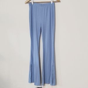 Shein light blue ribbed knit flare bell bottom pants